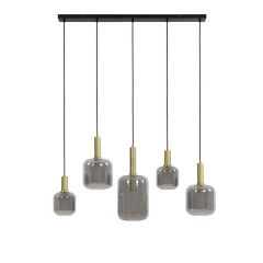 Hanglamp Peglio glas smoke antiek brons 5-lichts